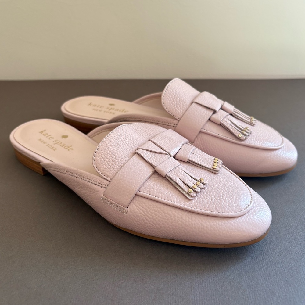 Kate Spade Blush Pink Pebble Leather Loafer Mules